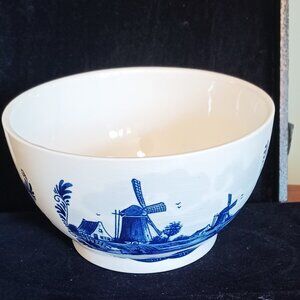 Dutch Delft Blue "t Delftsche Huys" Bowl Windmill Sailboat Hand Painted Holland